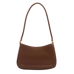 Retro deep brown shoulder bag for women with smooth leather texture and gold hardware