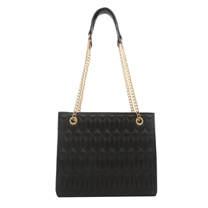 Minimalist black quilted tote bag for women with gold chain shoulder strap