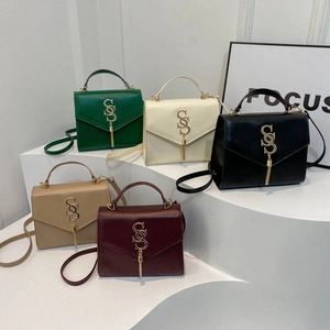 Women Small Square Bag PU Leather Handbag Crossbody With Metal Tassel Gold Letter Logo Flap Retro Commuting Daily