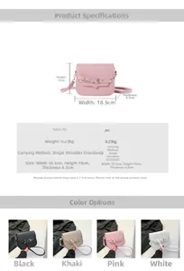 Detailed size specifications and color comparison of the PU leather saddle shoulder bag
