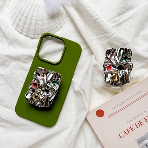 Irregular Liquid Metal Crinkle Phone Grip Expanding Stand Multi Color Gemstones Alloy Foldable Adhesive Desktop Support Accessory