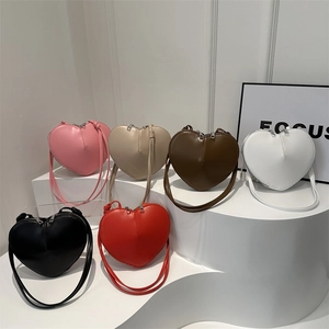 Sac à Épaule Femme en Forme de Cœur Cuir PU Couleur Unie Sac Bandoulière Avec Fermeture Éclair Petit Sac à Main Élégant
