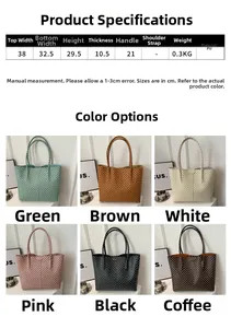 Guide des tailles du sac cabas en PU avec dimensions et 6 variantes de couleurs