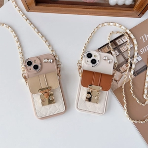 Crossbody wallet phone case with diamond quilting and gold buckle for iPhone 16