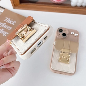Detailed close-up of crossbody wallet phone case with gold metal buckle for iPhone series