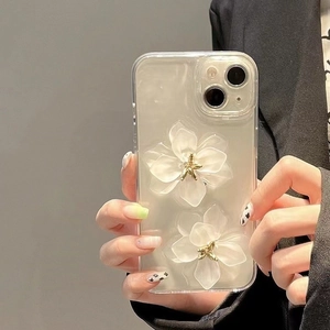 Coque De Téléphone Fleurie 3D Paillettes Étincelantes Transparent PC TPU Housse De Protection Mode Style Ins Pour Femmes Filles