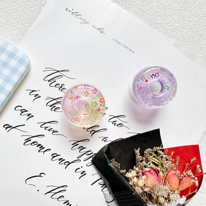 3D star donut resin expandable phone grip holder with colorful glitters and sequins