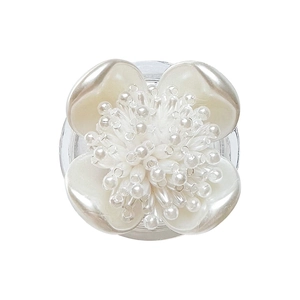 Floral pearl cell phone grip with iridescent white petals and beaded flower core