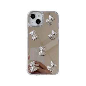 Mirror phone case for iPhone with 3D silver bears and clear protective bumper