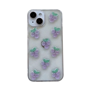 Sparkly clear case for iPhone 16 Pro Max with 3D purple grape charms and glitter