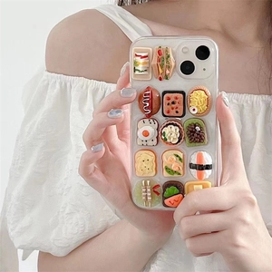 Funny 3D food miniature sandwich and sushi phone case for iPhone 14 Pro with clear cover
