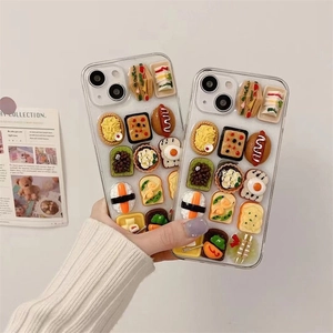 Funny 3D food sandwich and sushi phone cases for iPhone 14 Pro with transparent base