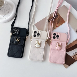Quilted iPhone case with bunny card holder and crossbody strap in three colors