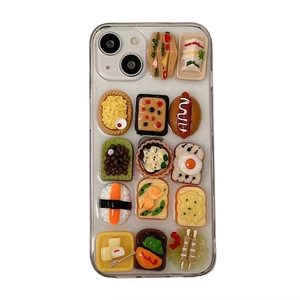 Cute 3D sandwich and sushi food miniature cases for iPhone 14 Pro with transparent base