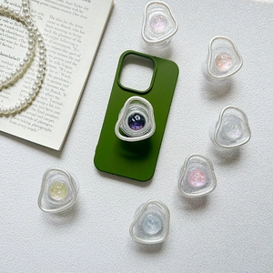 Sparkly gem phone grip with iridescent glitter and stylish silver liquid-style frame