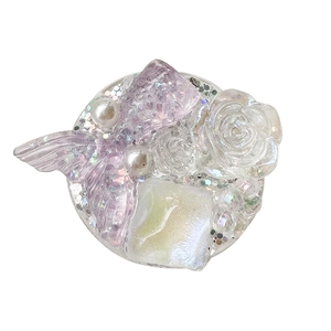 Floral glitter pearl popsocket holder with purple fish tail for mobile phones