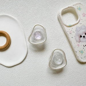 Iridescent pearl resin folding cell phone grip stand with stylish marble texture