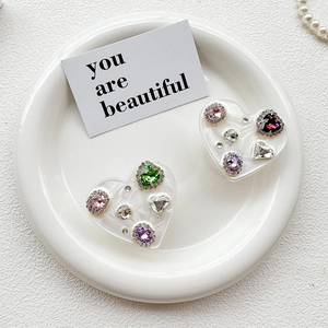 Sparkling rhinestone heart-shaped phone grip stand with mother-of-pearl finish