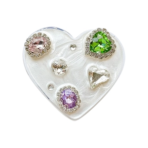 Colorful rhinestone heart-shaped expandable phone socket grip with faux gemstones