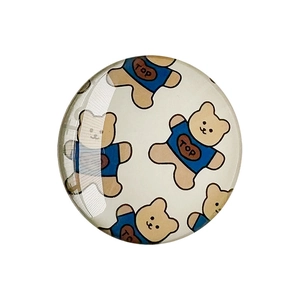 Cute bear print round crystal glass expandable phone socket holder stand for desk