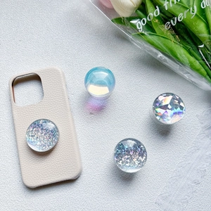 Creative crystal ball glitter phone grip stand on premium lychee leather phone case