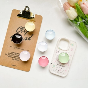 Minimalist round glass phone grip stand in colorful macaron shades with resin finish
