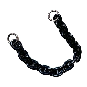Fashionable black resin chunky chain strap with silver metal ring clasps for handbags