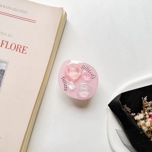 Pink resin phone collapsible grip with luxury crystal beads and gift of future text