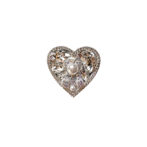 Luxury heart-shaped phone grip stand with rhinestones and elegant pearls on white background