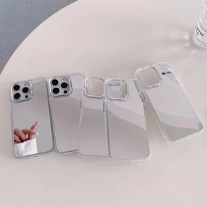 Detailed close-up of mirror phone cases for iPhone with sleek reflective finish