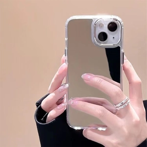 Silver mirror phone case for iPhone with slim protective frame and camera protection