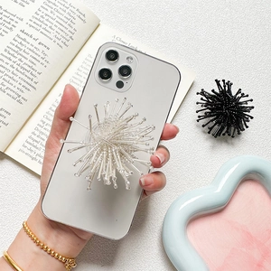 3D starburst beaded phone grip socket for smartphone in stylish white and black
