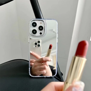 Sleek silver mirror phone case for iPhone with a clear protective bumper and reflection