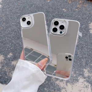 Mirror Phone Case Ultra Thin Clear TPU Electroplated Frame Makeup Reflection Protective Cover Minimalist Luxury Style