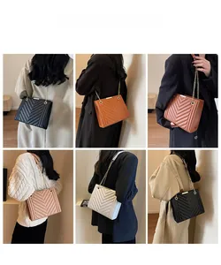 Multiple views showing quilted crossbody bags in various colors on a fashion model