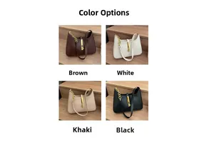 Chic women's crossbody bags displayed in brown, white, khaki, and black with gold hardware