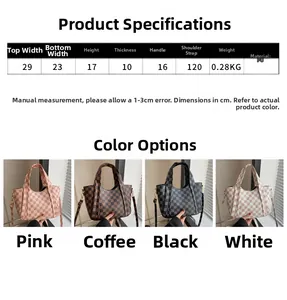 Detail view of the PU leather handbag size guide and chic checkered pattern variations