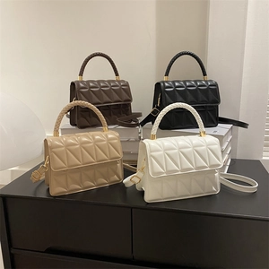 Quilted crossbody and top handle square bags for women in black, beige, white, and brown