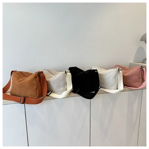 Detailed comparison of five colors of corduroy tote bags on a clean white surface