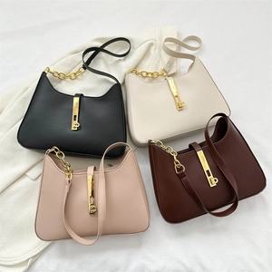 Sac Sous Le Bras Vintage En Cuir PU Style Français Pour Femme Avec Fermoir À Clé Doré Et Bandoulière Chaîne
