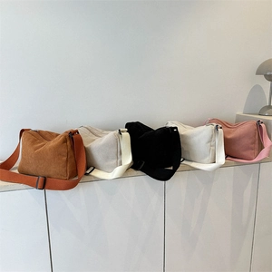 Minimalist corduroy tote bags for women in five colors with adjustable shoulder straps