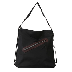 Minimalist large capacity black canvas tote bag with diagonal zipper and versatile straps