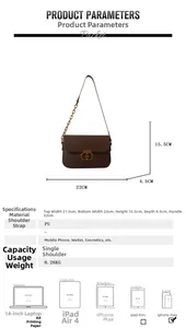 Dimensions du sac à bandoulière en similicuir marron avec anneau métallique décoratif