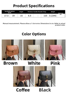 Tableau des tailles et options de couleurs pour le sac à bandoulière vintage en cuir PU