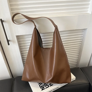 Brown faux leather hobo shoulder bag with large capacity for urban daily commuting