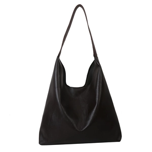 Minimalist large capacity faux leather tote bag in dark brown for daily commuting