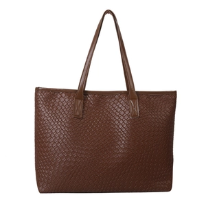 Sac fourre-tout marron à texture tressée au design rétro minimaliste et grande capacité