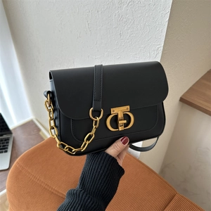 Sac À Bandoulière Rétro En Cuir PU Pour Femmes Mode Rabat Petit Carré Sac À Main Avec Boucle En Métal Et Bandoulière Chaîne