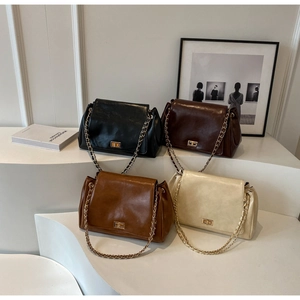 Minimalist vintage chain shoulder bags in black, brown, and cream faux leather finish
