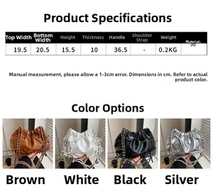 Detailed size specifications for minimalist PU bucket tote bag with metal chain strap